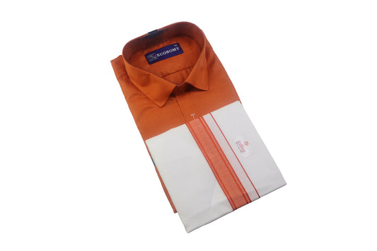 Mens Copper Half Sleeves Shirt with Jari Dhoti Set Glory